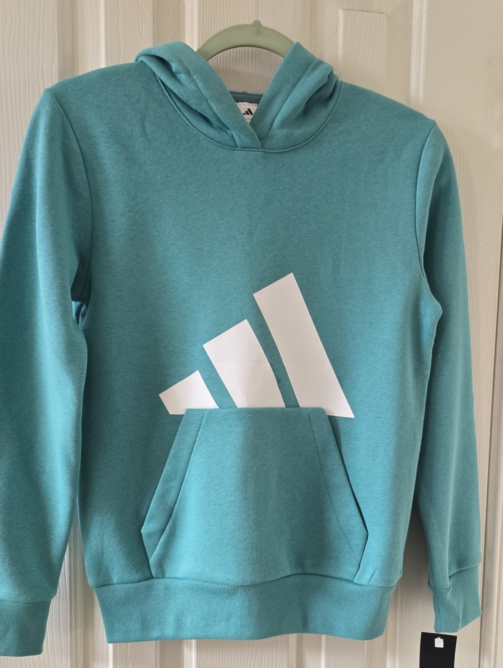 ADIDAS BRAND SIGNATURE BOYS TEAL PULLOVER HOODIE SWEATSHIRT SIZE MEDIUM 10/12